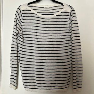 Club Monaco Women's White & Blue Striped LS Jersey Knit - Size Medium